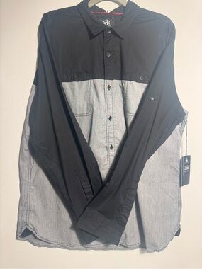 Black and Gray Colorblock Long Sleeve Button-Up Shirt NWT